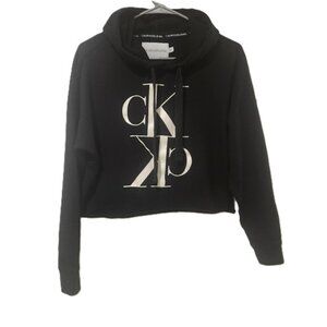Calvin Klein Jeans Cropped Hoodie Black with Large CK Logo – Size S